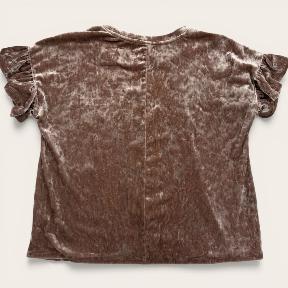 Altar'd State Velvet Ruffle Sleeve Tee - Brown - Picture 4 of 4
